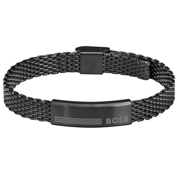 Ανδρικό βραχιόλι ταυτότητα Boss 1580612 ατσάλινο με μαύρο μπρασελέ και μαύρο στοιχείο.